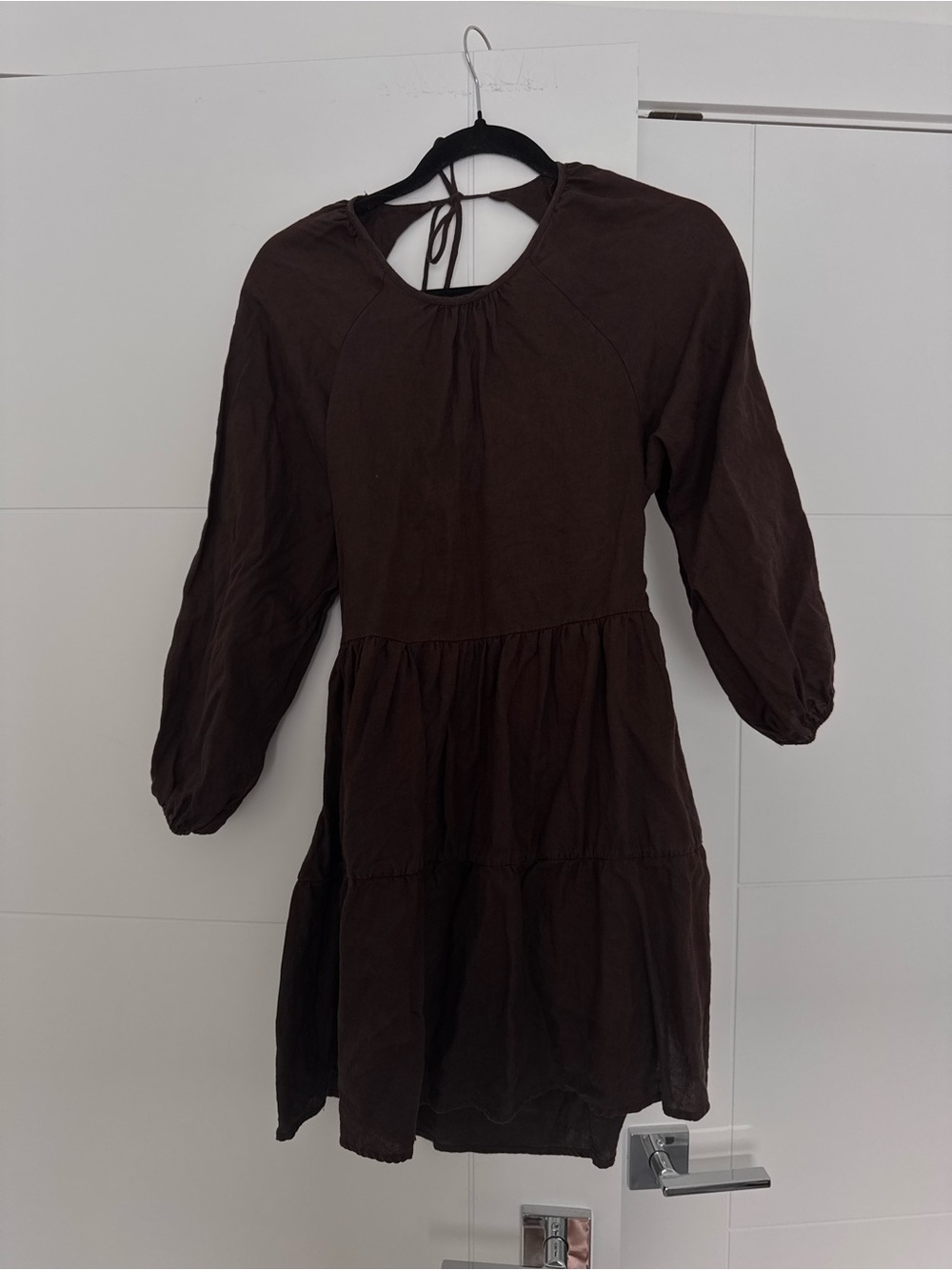 Dissh Brown Tie-Back Tiered Long Sleeve Mini Dress